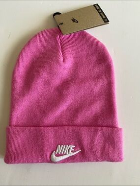 NWT Nike Aldult unisex Pink Knit Cuffed Beanie with White Logo